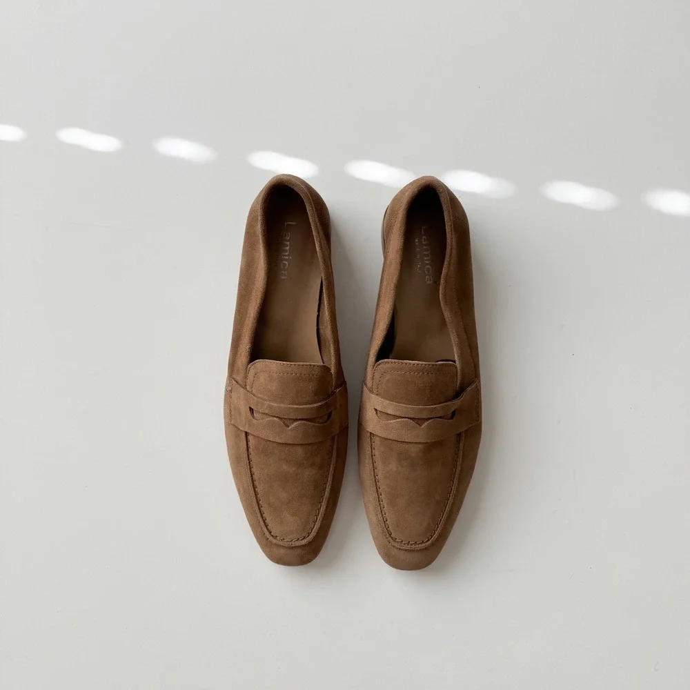 Brown Suede Leather Penny Loafers Made in Italy Womens Size 40/9 Preppy Lamica